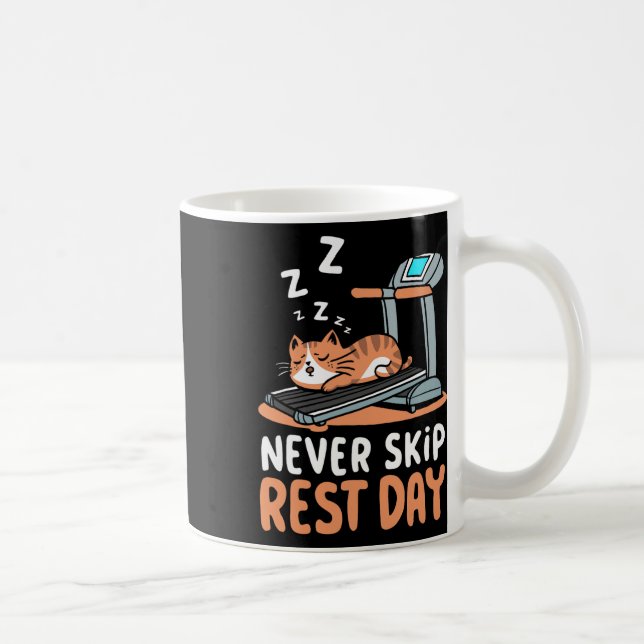 Never Skip Rest Day Funny Bodybuilding Cat Workout Kaffemugg (Höger)