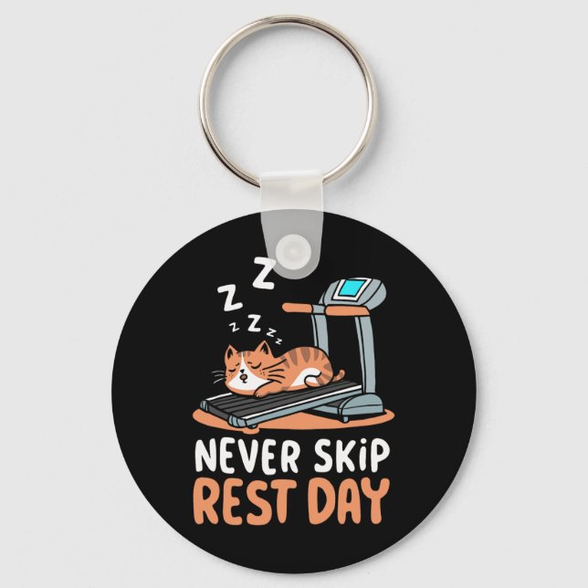 Never Skip Rest Day Funny Bodybuilding Cat Workout Nyckelring (Framsida)