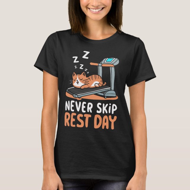Never Skip Rest Day Funny Bodybuilding Cat Workout T Shirt (Framsida)