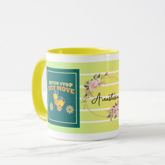 Never Stop, Just Move – Personalized Floral Motiva Mugg (Framsida vänster)