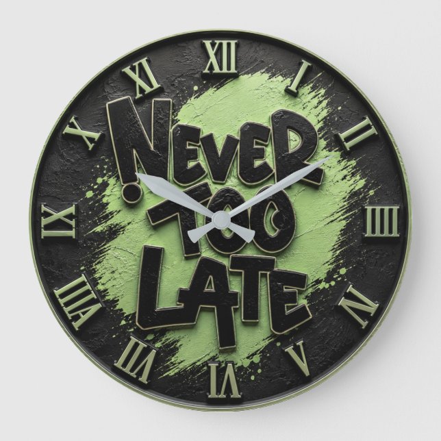 Never Too Late Funny Motivational  Stor Klocka (Framsida)