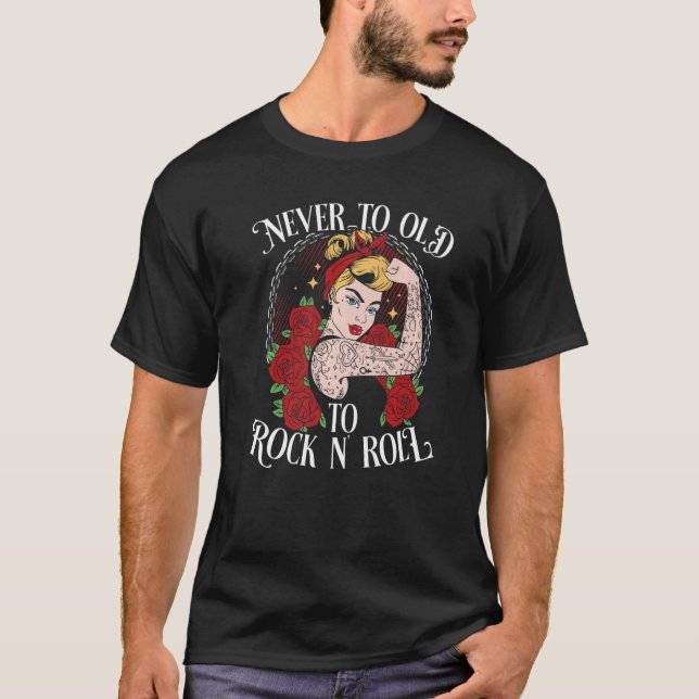 Never Too Old To Rock N´Roll  Rockabilly Premium T Shirt (Framsida)