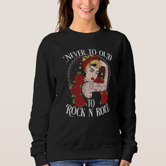 Never Too Old To Rock N´Roll  Rockabilly Premium T Shirt (Framsida)