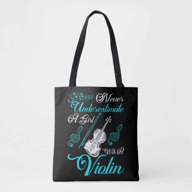 Never Underestimate a Girl with A Violin Gift Are  Tygkasse (Framsida)