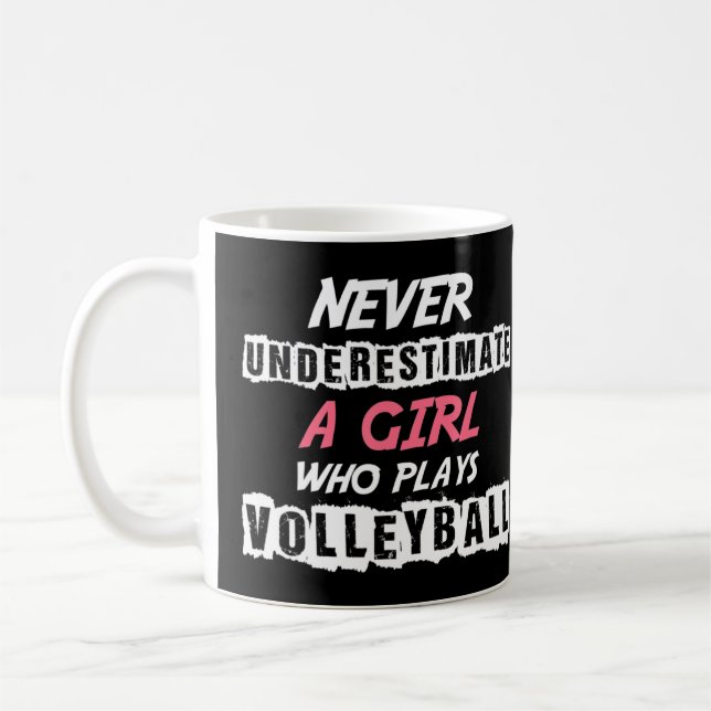 Never Underestimate A Volleyball Girl Volleyball d Kaffemugg (Vänster)