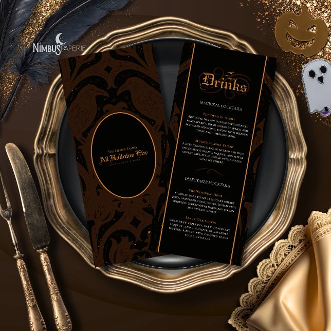 Nevermore Damask | Brun Gothic Halloween Bar  Meny (Skapare uppladdad)
