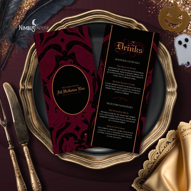 Nevermore Damask | Burgunder Gotisk Halloween Bar  Meny (Skapare uppladdad)