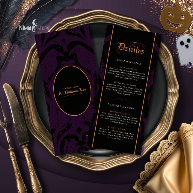 Nevermore Damask | Mörkt Plommon Gotisk Halloween  Meny (Skapare uppladdad)