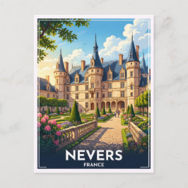Nevers Frankrike Slott Vintage Resa Vykort