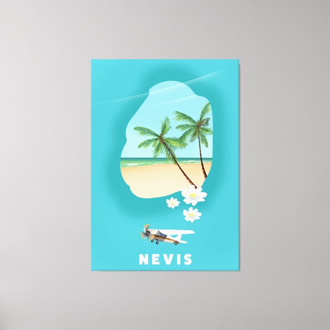 Nevis karibisk ö Illustrerad karta. Canvastryck (Framsida)