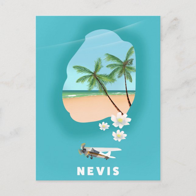 Nevis karibisk ö Illustrerad karta. Vykort (Framsida)