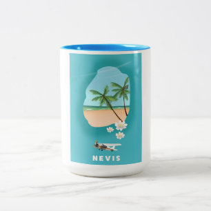 Nevis-Karibiska ön Illustrated karta. Två-Tonad Mugg