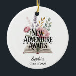 New Adventure Awaits Graduation Personalized Julgransprydnad Keramik<br><div class="desc">An inspiring “New Adventure Awaits” design featuring an open book and elegant botanical flowers. This uplifting artwork symbolizes new beginnings and exciting life chapters. The design can be personalized with a name or custom message, making it perfect for celebrating graduation and other meaningful milestones. A thoughtful design for encouragement, celebration,...</div>