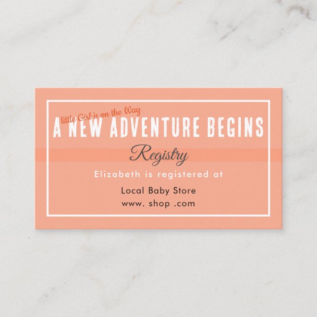 New Adventure Begins Peach Registry Enclosure Card Tilläggskort (Framsida)