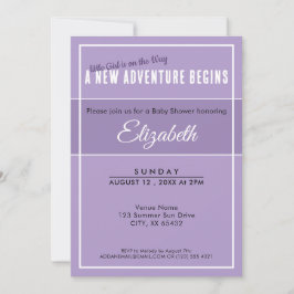 New Adventure Begins Purple Babyshower Invitation Inbjudningar