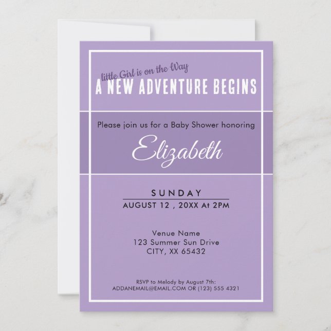 New Adventure Begins Purple Babyshower Invitation Inbjudningar (Framsida)