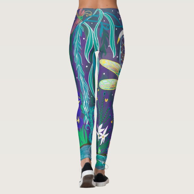 New Age Dragonfly Evil Eye Pond Lotus Willow Tree  Leggings (Baksida)