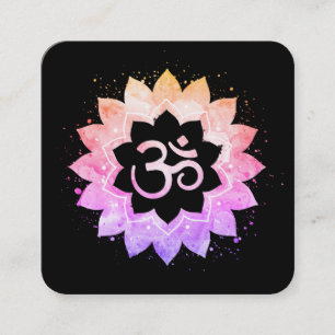 *~* New Age Lotus Flower Mandala Om Aum Symbol Fyrkantigt Visitkort