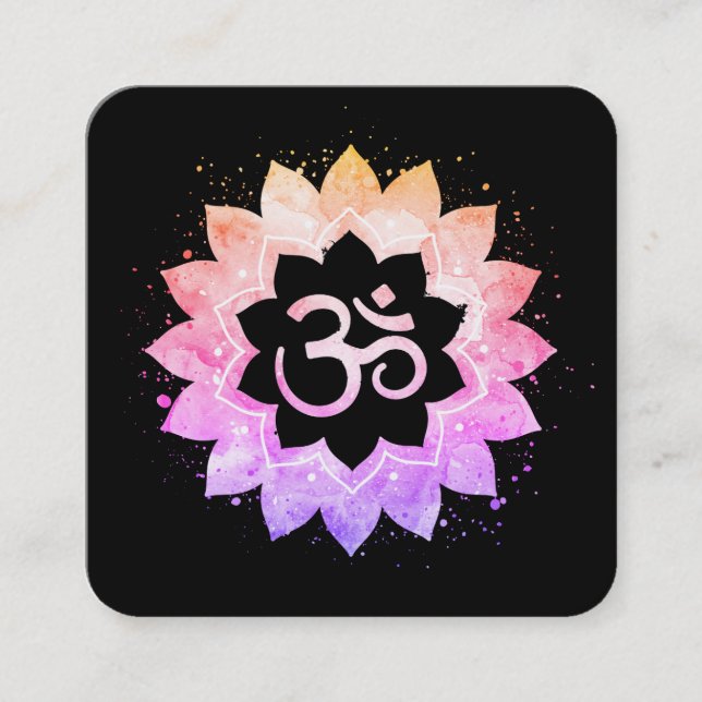 *~* New Age Lotus Flower Mandala Om Aum Symbol Fyrkantigt Visitkort (Framsida)
