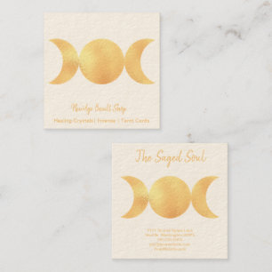New Age Occult Shop Guld Triple Måne Fyrkantigt Visitkort
