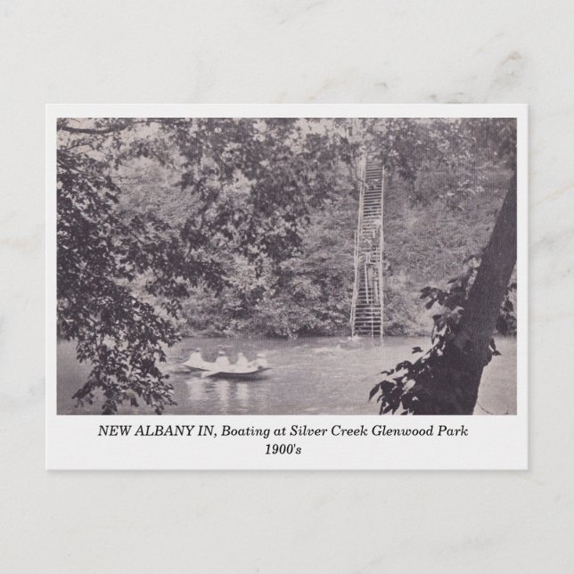 New Albany IN Glenwood Park 1900-talet Boating Vykort (Framsida)