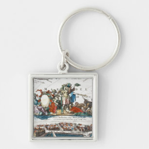 NEW AMSTERDAM 1673 FYRKANTIG SILVERFÄRGAD NYCKELRING