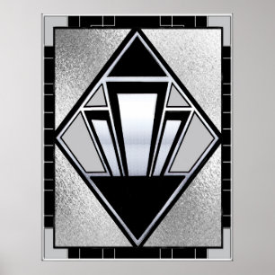 New Art Deco Silver och Black Poster