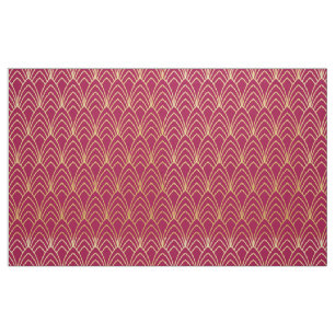 New Art Deco Stil Fabric. (Röd och Guld.) Tyg