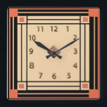New Art Deco Stil (Orange, svart och grädde) Fyrkantig Klocka<br><div class="desc">Jag skapat den nya Art Deco Stil-väggklockan från ett gammalt foto av vintagen. Jag har gjort min egen skräddarsydda utformning för att få den här vintagen att se ut. Jag tänka den här klockan ser underbar ut på den här rena väggen. (Se bild). Kanske det här skulle kostym vara din...</div>
