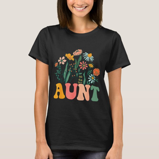New Aunt Wildflower First Birthday &amp; Baby Show T Shirt (Framsida)