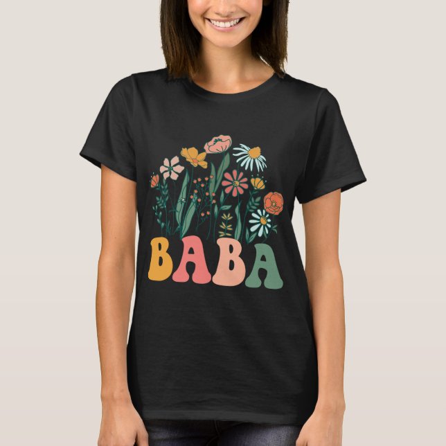 New Baba Wildflower First Birthday &amp; Baby Show T Shirt (Framsida)
