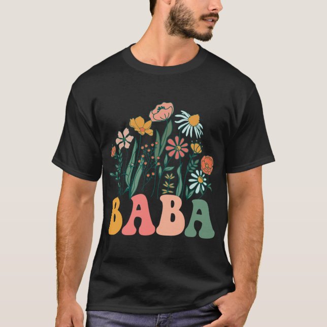 New Baba Wildflower First Birthday &amp; Baby Show T Shirt (Framsida)