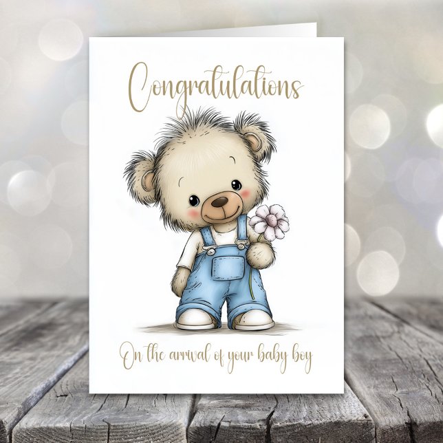 New Baby Boy Congratulations Teddy Bear Card Kort (Skapare uppladdad)