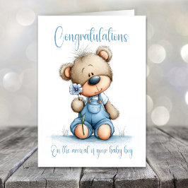 New Baby Boy Congratulations Teddy Bear Card Kort