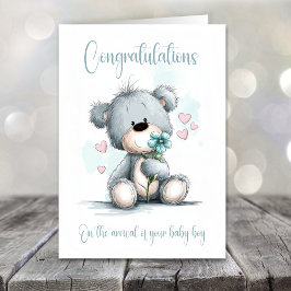 New Baby Boy Congratulations Teddy Bear Card Kort