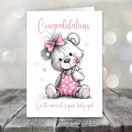 New Baby Girl Congratulations Teddy Bear Card Kort