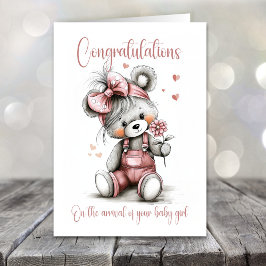 New Baby Girl Congratulations Teddy Bear Card Kort