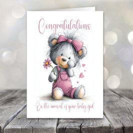 New Baby Girl Congratulations Teddy Bear Card Kort