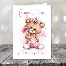 New Baby Girl Congratulations Teddy Bear Card Kort