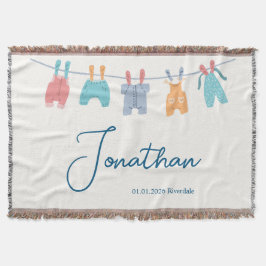 New Baby, Name, Date, Minimal Cute Clothline Filt