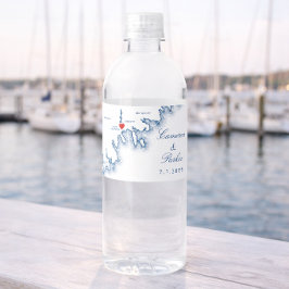 New Bedford MA Bröllop Elegant Marinblå Karta Vattenflaskor Etikett