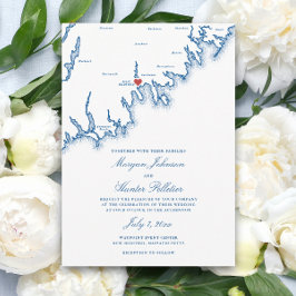 New Bedford MA Map Elegant Navy Blue Wedding Inbjudningar