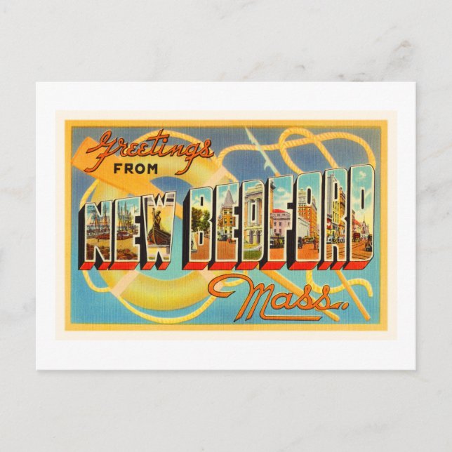 New Bedford Massachusetts MORSA Old Travel Souveni Vykort (Framsida)