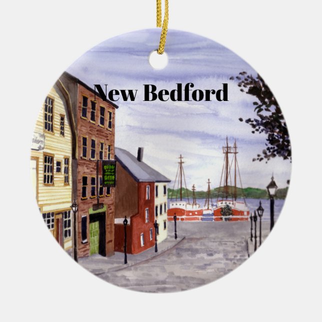 New Bedford Massachusetts New England Painting Julgransprydnad Keramik (Framsidan)