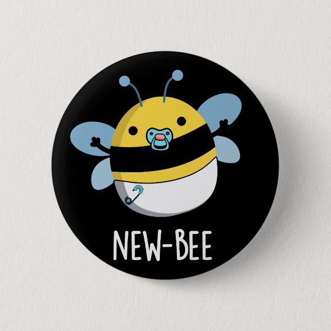 New Bee Funny Insekt Kryp Pun Mörk BG Knapp (Framsida)