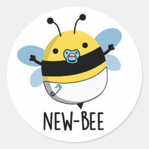 New Bee Funny Insekt Kryp Pun Runt Klistermärke