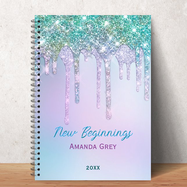 New beginnings Aqua Turquoise Drips monogram Anteckningsbok (Skapare uppladdad)