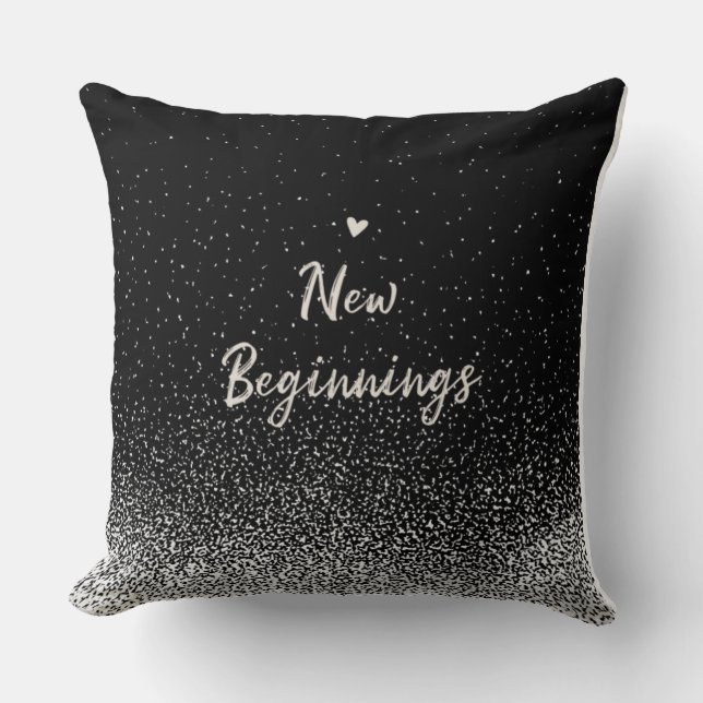 New Beginnings Black and White Inspirational Quote Kudde (Framsida)