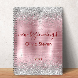new beginnings blush silver faux glitter monogram anteckningsbok