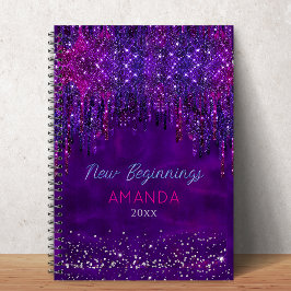 New beginnings Purple faux glitter Drips custom Anteckningsbok